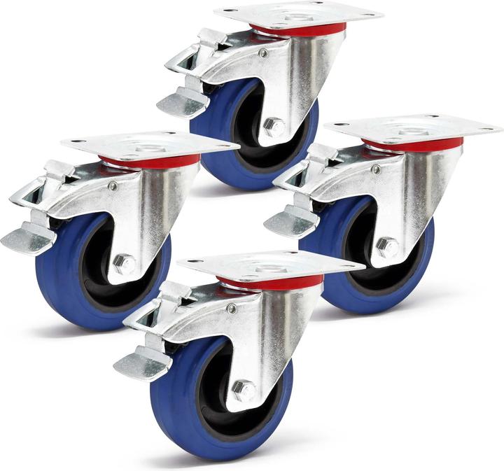 Wiltec Kit 4x Roulettes pivotantes Charge lourde 100mm avec Frein Plastique Plaque de montage 150kg Transpo
