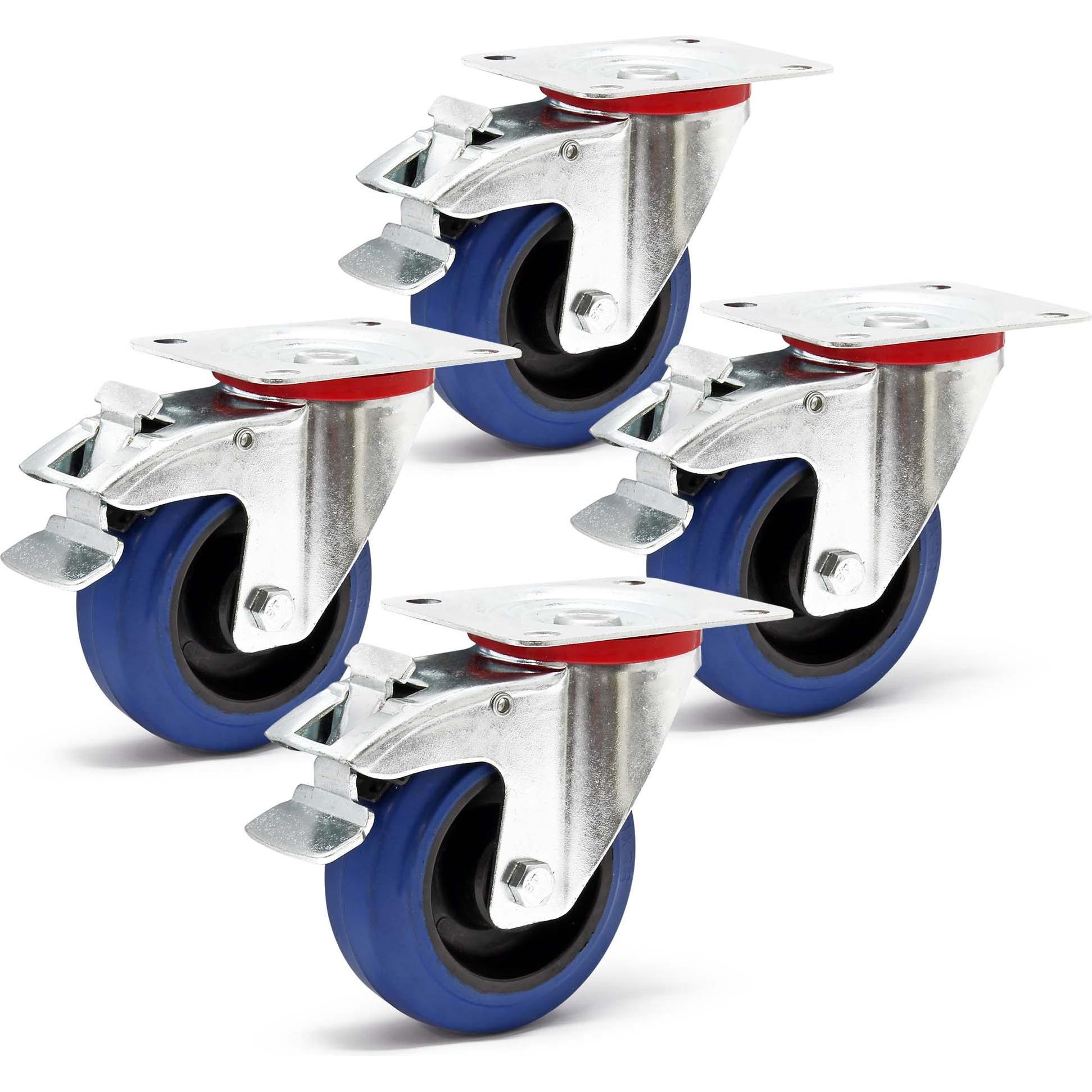 Thumbnail - Wiltec, Möbelrollen, Lenkrollen Set 4x Transportrolle m. Bremse 10mm 150kg totalfeststellbar