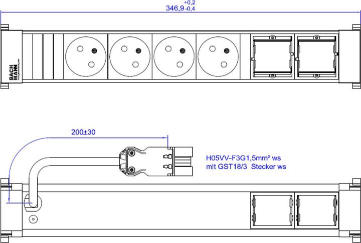 Actual product image Bachmann BACH socket strip (4x, CEE 7/3, CEE 7/5)