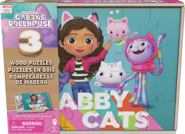 Produktbild Spin Master 3 Holz-Puzzles von Gabby’s Dollhouse, 12-teiliges und 16-teilige Puzzles für Kinder mit Holzbox zur (72 Teile)