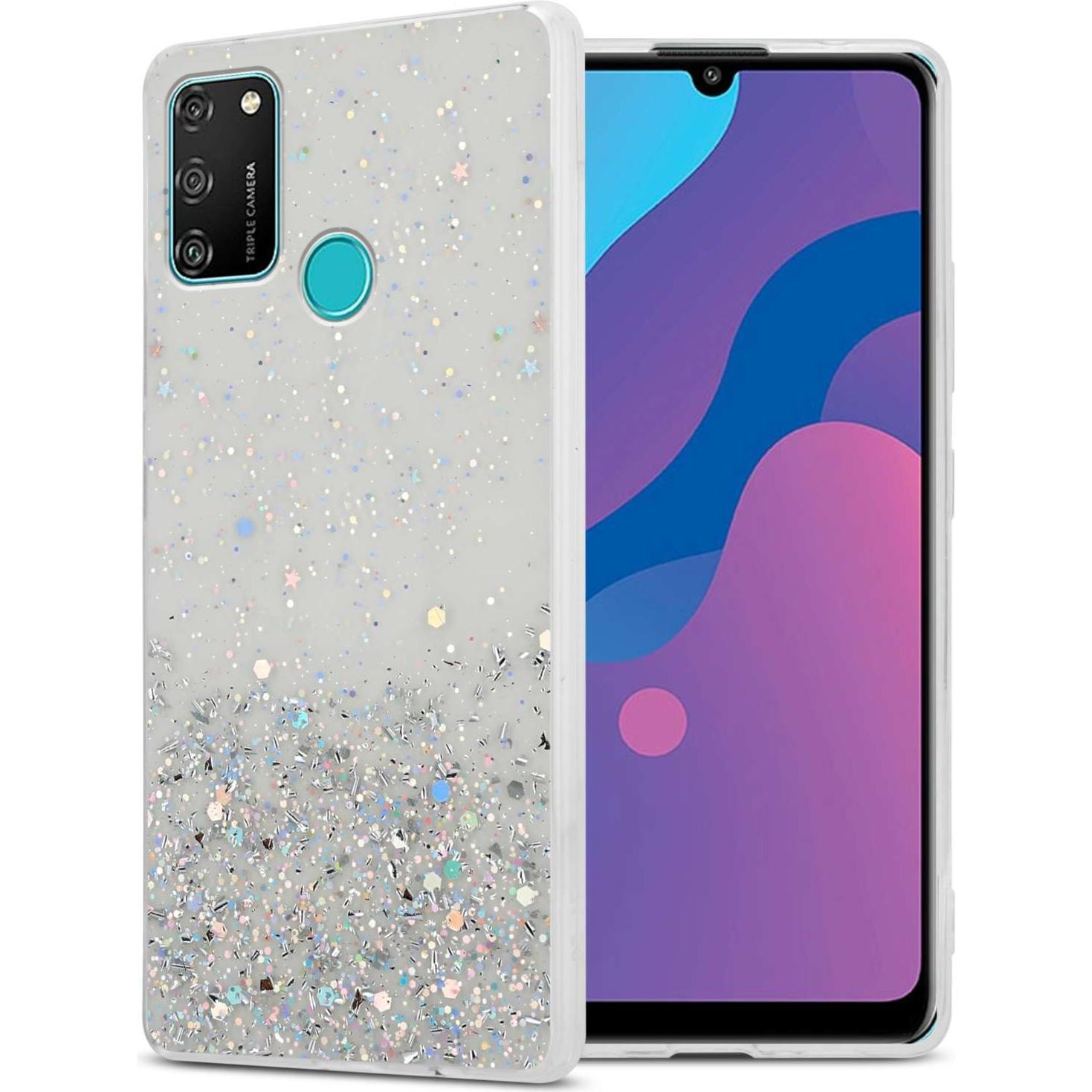 Cadorabo TPU Hülle für Honor 9A mit Glitzer (Honor 9A), Smartphone Hülle, Transparent