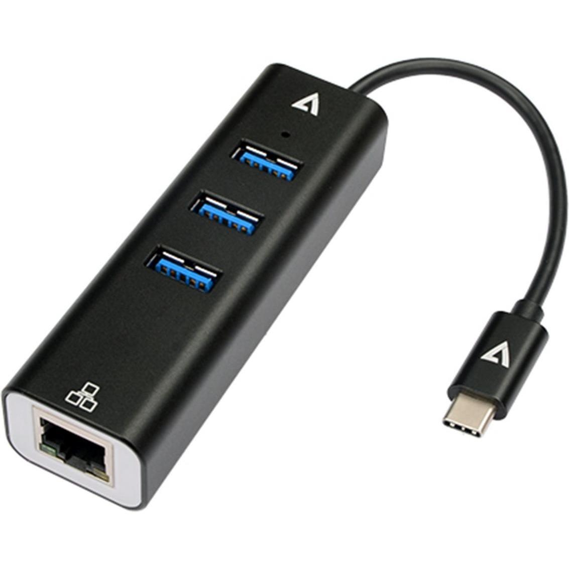 Thumbnail - V7 V7UCRJ45USB3, USB Typ-C, RJ-45, USB 3.2 Gen 1 (3.1 Gen 1) Type-A, 1000 Mbit/s, Schwarz, Polyvinyl (USB-C), Dockingsta...