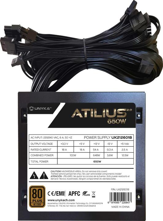 Actual product image Unykach ATX Atilius 2.0 Black 650W 80+ Bronze (650 W)