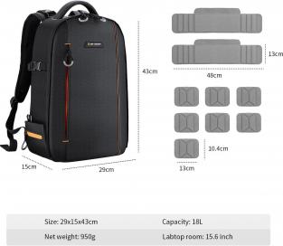 Produktbild K&F Concept Beta Backpack 18 l Fotorucksack - Schwarz (Fotorucksack, 18 l)