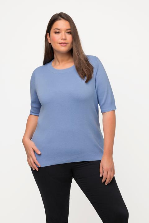 Immagine prodotto Ulla Popken Maglione a costine in cotone biologico con scollo a girocollo e mezze maniche (46, 48)