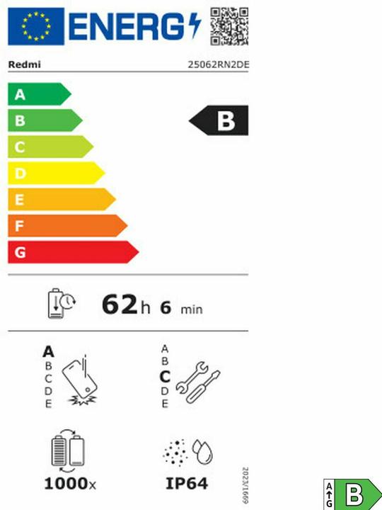 Energie-Label Xiaomi Redmi 15 4G (128 GB, Sandy Purple, 6.90", Hybrid Dual SIM, 4G)