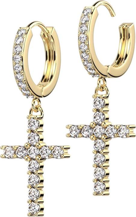 Immagine prodotto Star Piercing Orecchino a cerniera con cristalli placcati in oro e argento con ciondolo a croce (Ottone, Acciaio chirurgico 316L)