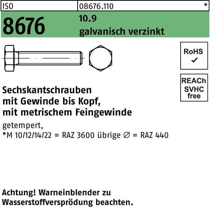 Actual product image Hexagon head screw ISO 8676 VG M 16 x1.5 x 55 10.9 galvanised (50 Screws per piece)