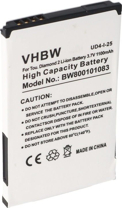 Image du produit HTC Batterie pour Touch Diamond 2, TOPA160, 35H00125-02M, BA (1 pcs, Spécifique à l'appareil, 1100 mAh)