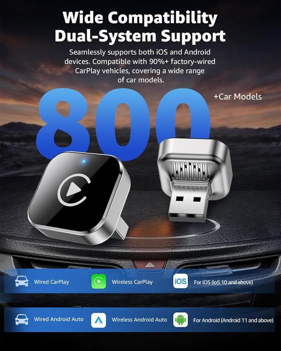 Actual product image Ancvet Wireless CarPlay & Android Auto Adapter