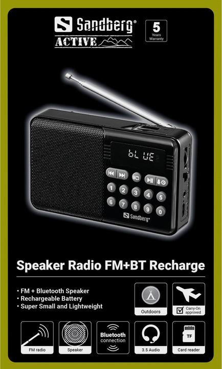 Actual product image Sandberg Speaker Radio FM+BT Recharge (FM, Bluetooth)