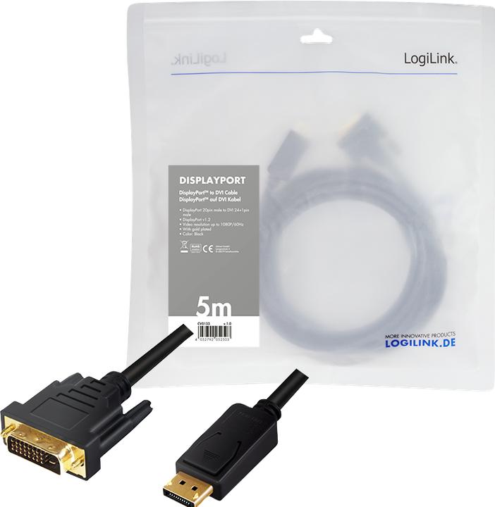 Actual product image LogiLink DisplayPort — DVI (5 m, DisplayPort, 1.2)
