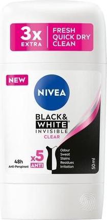 Actual product image NIVEA Niveaack&White Invisible Clear Antiperspirant Stick 50Ml (Stick, 50 ml)