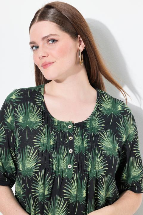 Image du produit Ulla Popken T-shirt, palmiers, coupe A-ligne, col rond, manches courtes, coton biologique (50, 52)