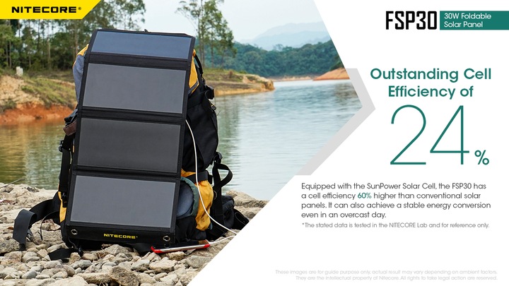 Actual product image Nitecore FSP30 foldable solar panel with max. 30W with USB-C 2x USB-A output (30 W, 0.63 kg)