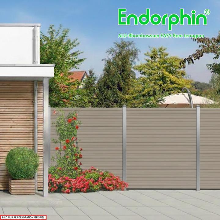 Produktbild Endorphin EASY-ROM DIY ALU-Rhombuszaun in terragrau 4 Element 180x180cm 5 Pfosten 7x7x235cm in silber