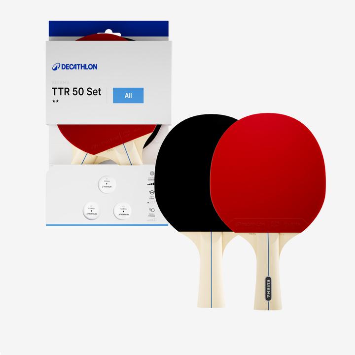 Actual product image Kuikma Set mit zwei vielseitigen Freizeit-Tischtennisschlägern TTR 50 2* und Bälle