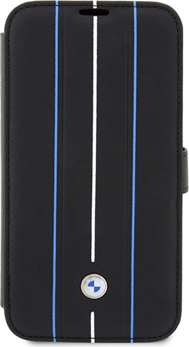 Produktbild BMW Etui BMBKP14X22RVSK iPhone 14 Pro Max 6,7" czarny/black bookcase Leather Stamp Blue Lines (Apple iPhone 14 Pro Max)