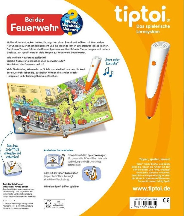 Immagine prodotto tiptoi Bei der Feuerwehr (Tedesco, Daniela fuggire, Niklas Böwer, 2022)
