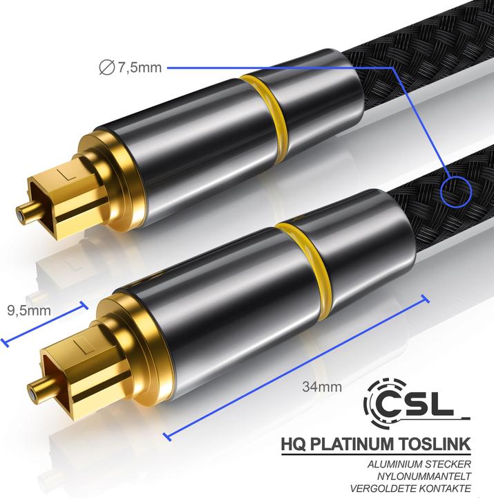 Immagine prodotto CSL Cavo ottico, S/PDIF, Toslink, spina in metallo, rivestimento in nylon, fibra ottica, cavo audio (2 m, Ottico)