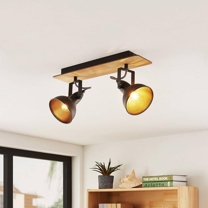 Actual product image Lindby Aylis ceiling lamp, black, wood, 2-light. (E14)