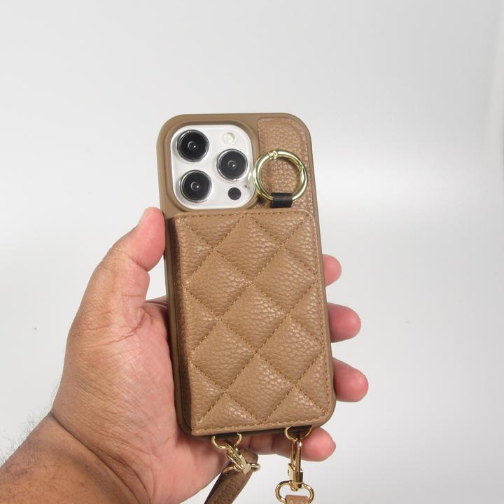 Image du produit PhoneLook Coque Cuir matelassé avec miroir et compartiment carte inclus grande lanière amovible (Apple iPhone 15 Pro)