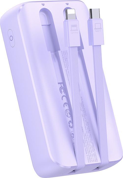 Actual product image Joyroom 30W 20000mAh mini Power Bank with built-in Cables, USB-A & USB-C - Purple (10000 mAh, 30 W, 37 Wh)