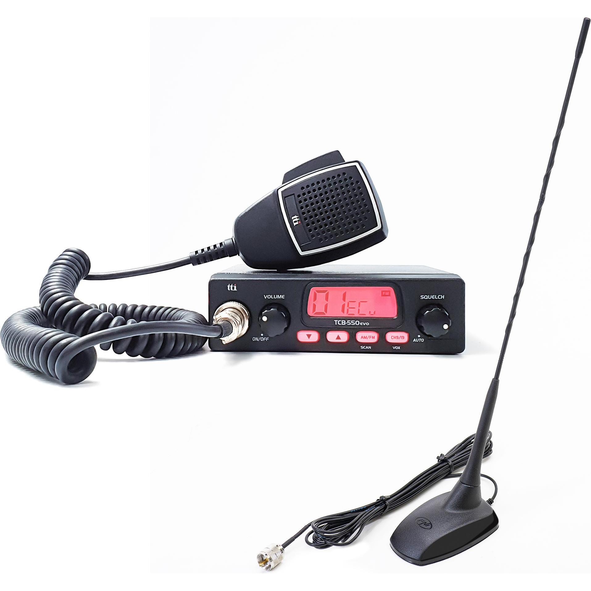 Aim TTi CB TTi TCB-550 EVO-Funkpaket, VOX, NB-Filter, 12–24 V mit PNI Extra 48-Antenne mit Magnet, 26–30 MHz, Walkie-Tal...