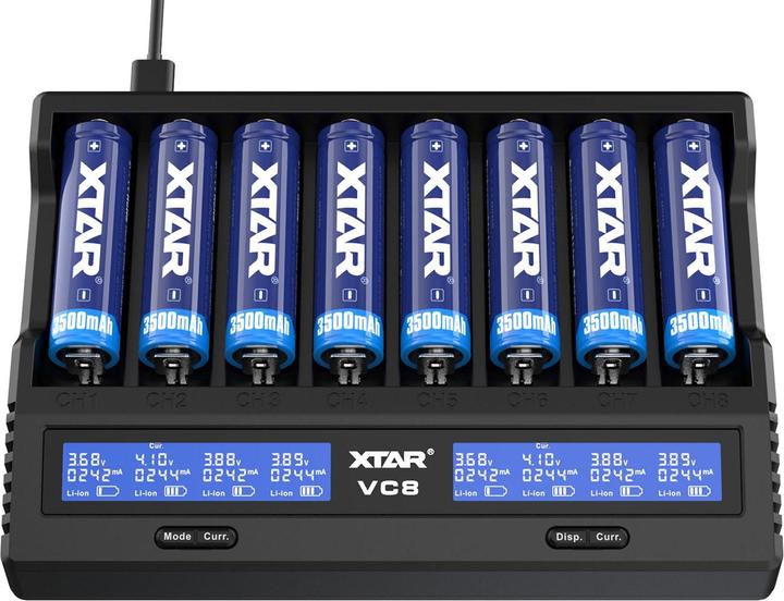 Image du produit Xtar Intelligentes Ladegerät für Li-Ionen-/Ni-MH-/Ni-CD-Akkus, 8 Schacht Universal Charger (10440, 14500, 14650, 16340, 17335, 17500, 17670, 18350, 18490, 18500, 18650, 18700, 20700, 21700, 22650, 25500, 26650, AA, AAA, AAAA, R14, Chargeurs sans batterie)