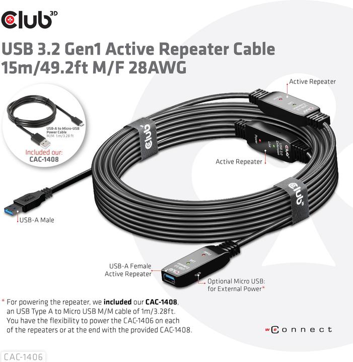 Produktbild Club 3D USB A – USB A (15 m, USB 3.2 Gen 2x2, 12 W)