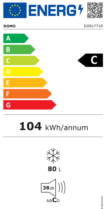 Energy Label Domo DO91771R (Stand-alone, 80 l)