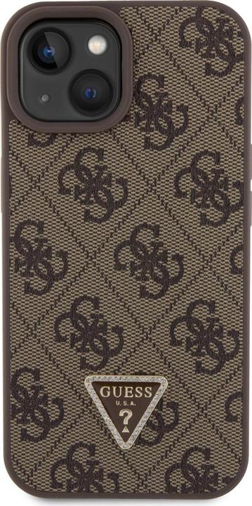 Actual product image Guess PU Leather Metal Logo Rhinestone Crossbody Case for Apple iPhone 15 - brown (Apple iPhone 15, Apple iPhone 13, Apple iPhone 14)