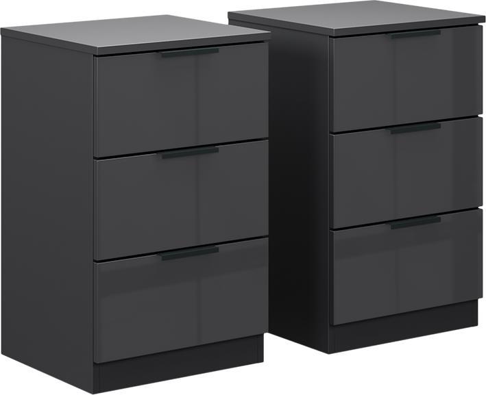 Vicco Nachttisch Fino, Schwarz Hochglanz, mit Schubladen (37.60 x 35 x 61.80 cm)