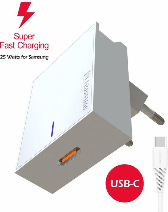 Image du produit Swissten Chargeur USB pour Samsung Super Fast Charging 25W + câble de données USB-C/USB-C 1,2 M (25 W)