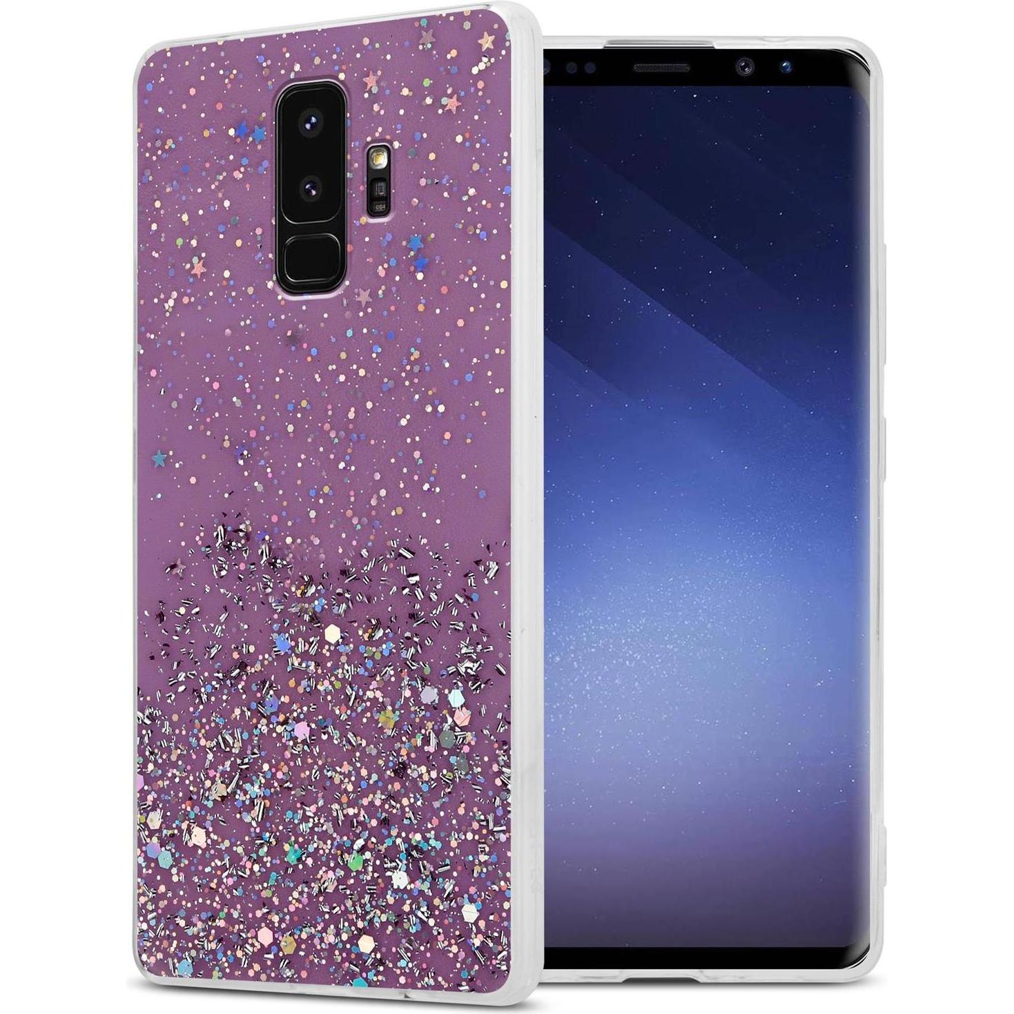 Cadorabo TPU Cover funkelnder Glitter (Samsung Galaxy S9+), Smartphone Hülle, Violett