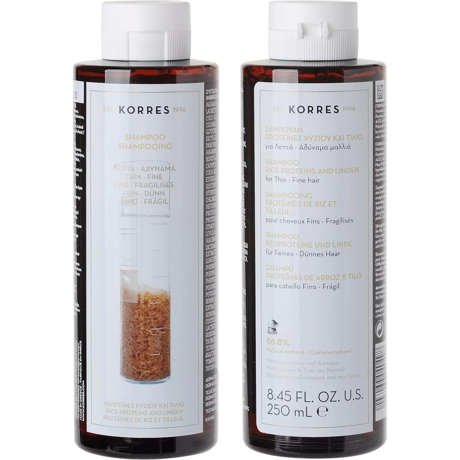 Korres, Shampoo, Rice Proteins & Linden Shampoo (250 ml, Flüssiges Shampoo)