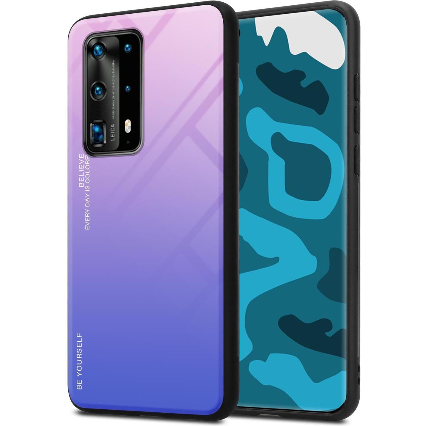 Cadorabo TPU 2 Farben Glas Cover (Huawei P40 Pro+), Smartphone Hülle, Schwarz