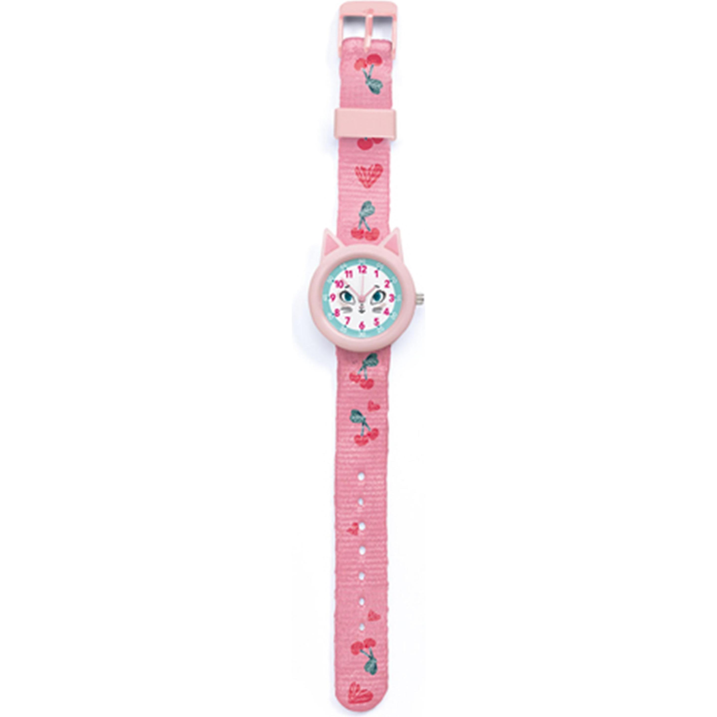 Djeco, Armbanduhr, Katze, Rosa, (Analoguhr, 30 mm)