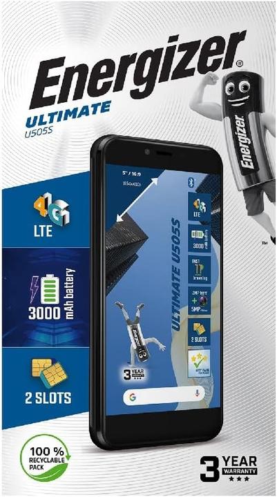 Energizer Ultimate U505S Smartphone - Smartphone 1 GB RAM 16 GB 5 Inch 4G Dual Sim EU (Zwart) (16 GB, Juoda, 5", Dubbele SIM)