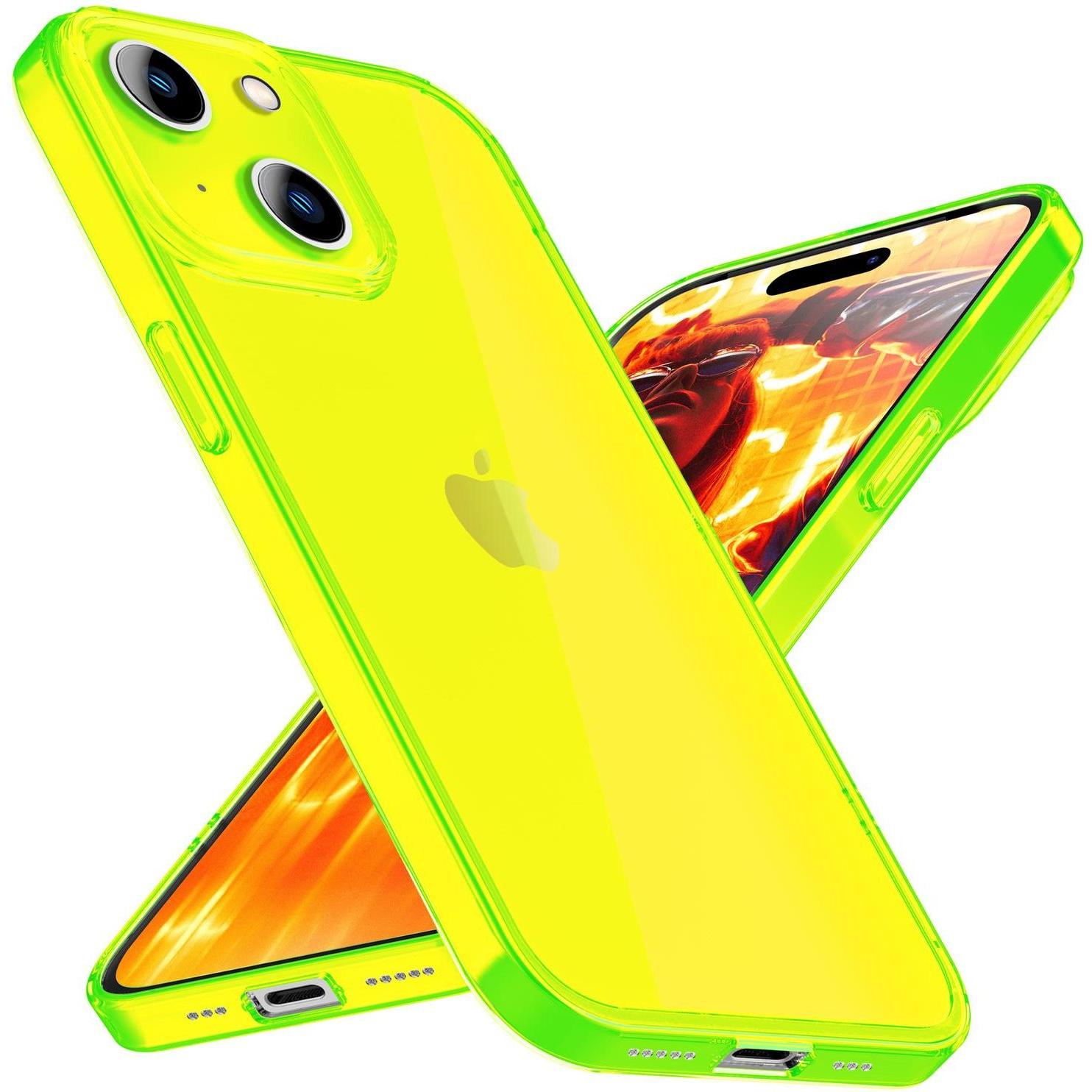 Nalia Klar Transparente Neon Silikon Hülle (Apple iPhone 15 Plus), Smartphone Hülle, Gelb