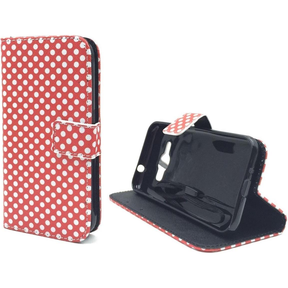 Thumbnail - König Design Schutz Hülle für Samsung Galaxy J1 (2016) Polka Dot Rot Tasche + 1 Panzer Schutz Glas (Samsung Galaxy J1 (2...