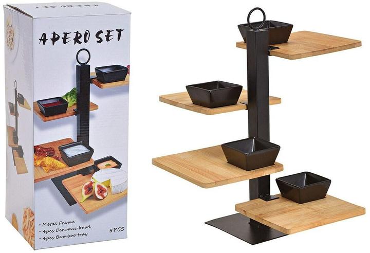 G. Wurm Set apéritif bambou, métal, céramique noir 5 pièces, (L/H/P) 32x35x32cm