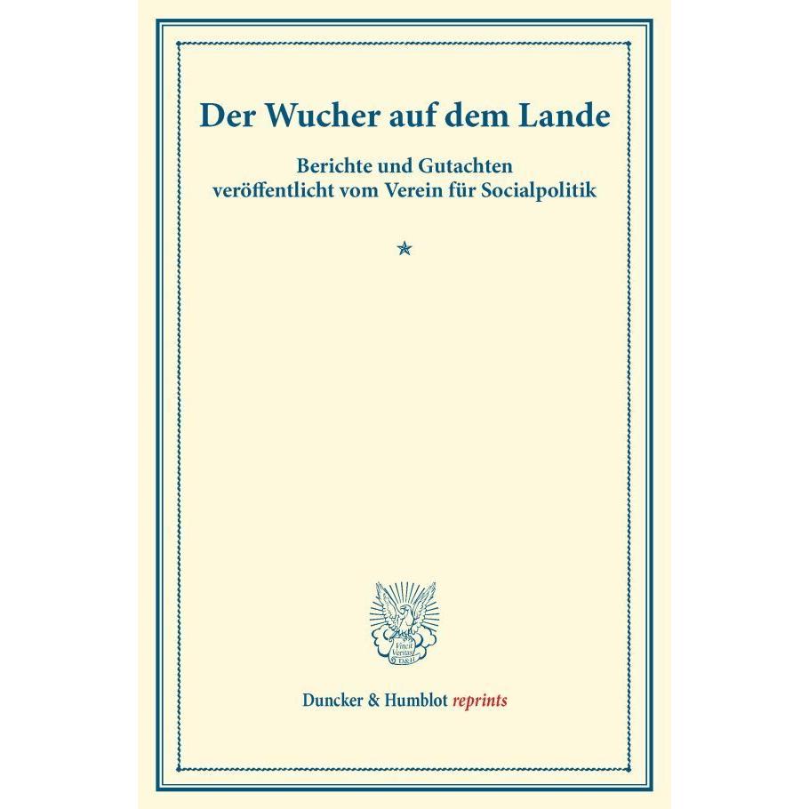 Der Wucher auf dem Lande., Fachbücher von Verein für Socialpolitik