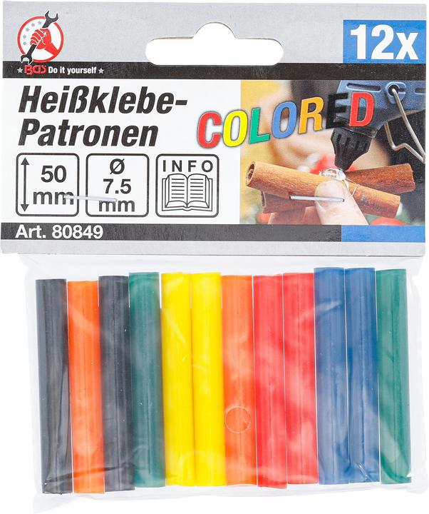 Produktbild BGS Heissklebe-Patronen bunt Ø 7,5 mm, 50 mm 12-tlg.