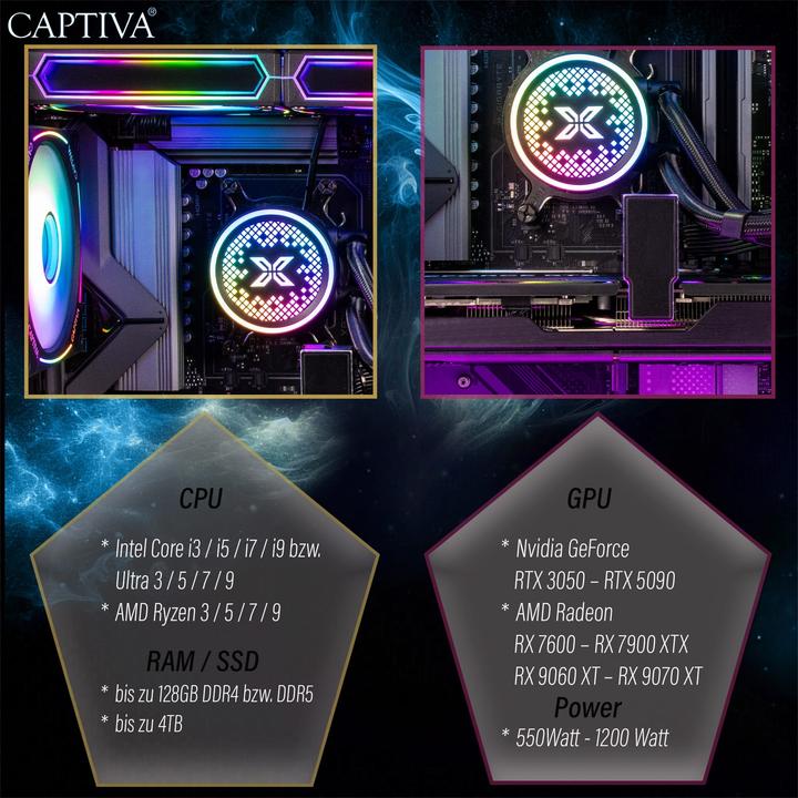 Produktbild Captiva Highend Gaming R99-390 Ryzen 7 RTX 5080 (2000 GB, 32 GB, AMD Ryzen 7 9850X3D, GeForce RTX 5080)