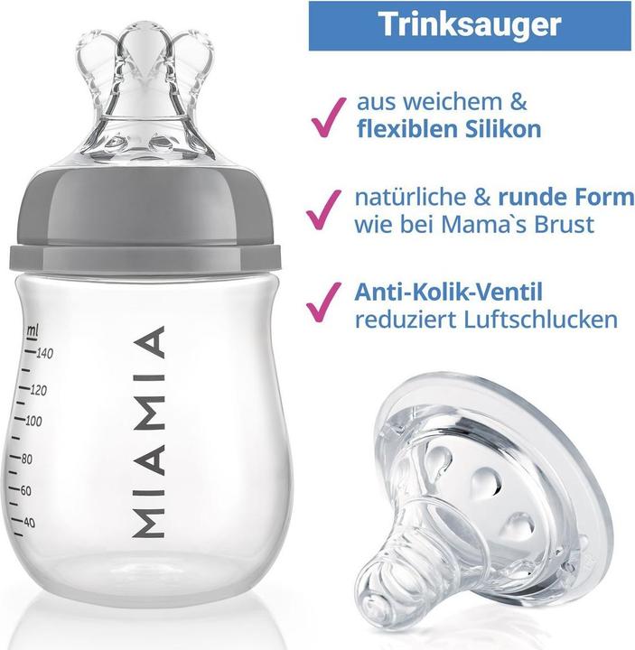 Produktbild MiaMia 7-tlg. PP-Flaschen-Set mit Silikon-Trinksauger (140 ml)