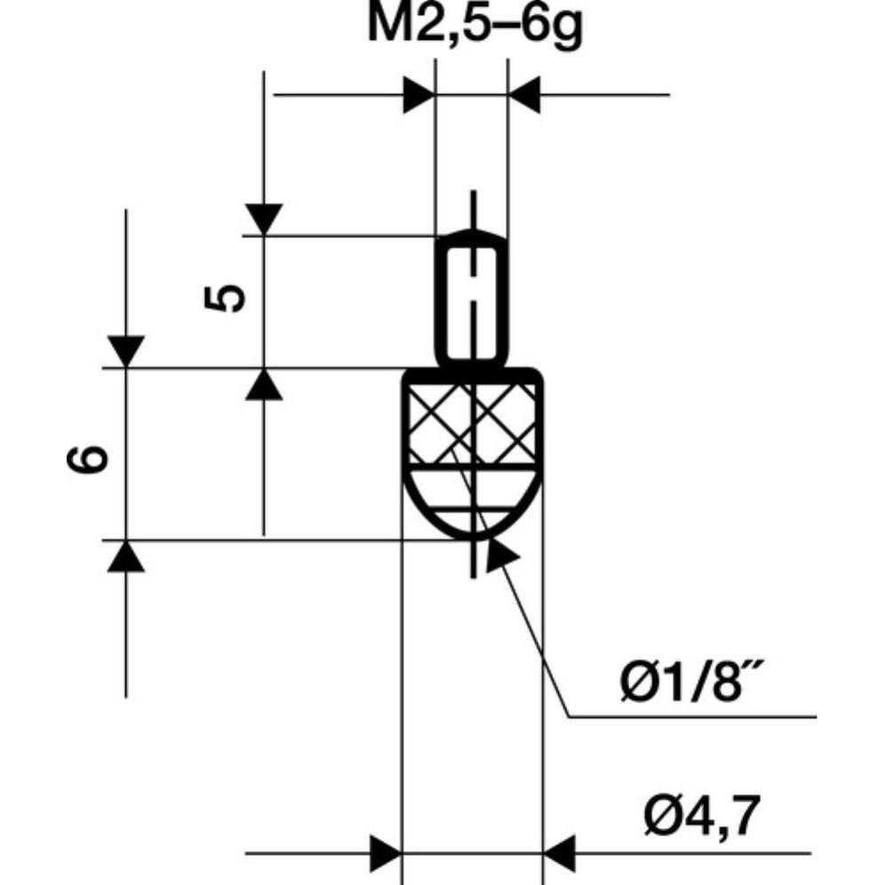 Käfer, Messlehre, Messeinsatz Ø 3 mm Länge 6 mm Kugel M2,5 Kunststoff passend zu Messuhren (0.60 cm)