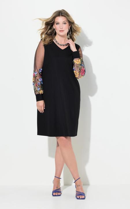 Produktbild Miamoda Jerseykleid, A-Linie, bestickter Mesh-Langarm (50)