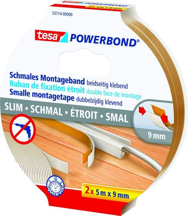 Actual product image tesa Powerbond SCHMAL double-sided mounting tape, 2 rolls (9 mm)