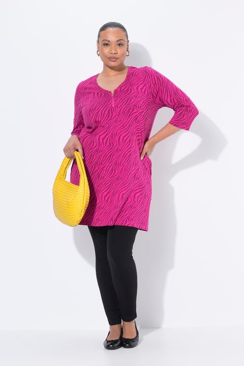 Actual product image Ulla Popken Pink Zebra Print Empire Zip-Front Knit Tunic (56)